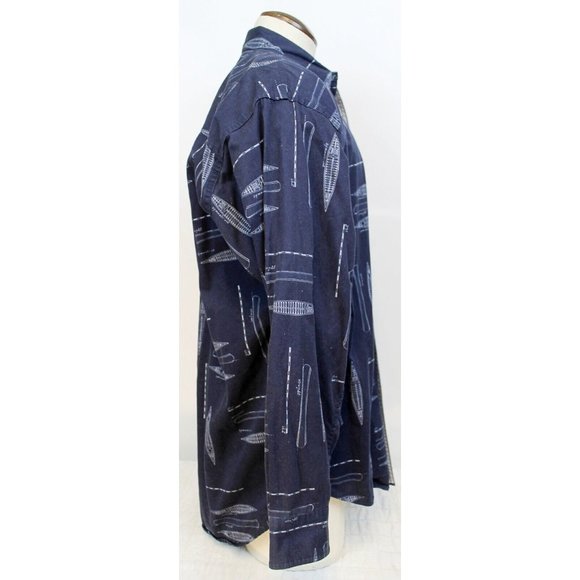 Chaps Ralph Lauren Men Sz L Blue Nautical Boat Sailboat Blueprint Hull Button up - Picture 5 of 10